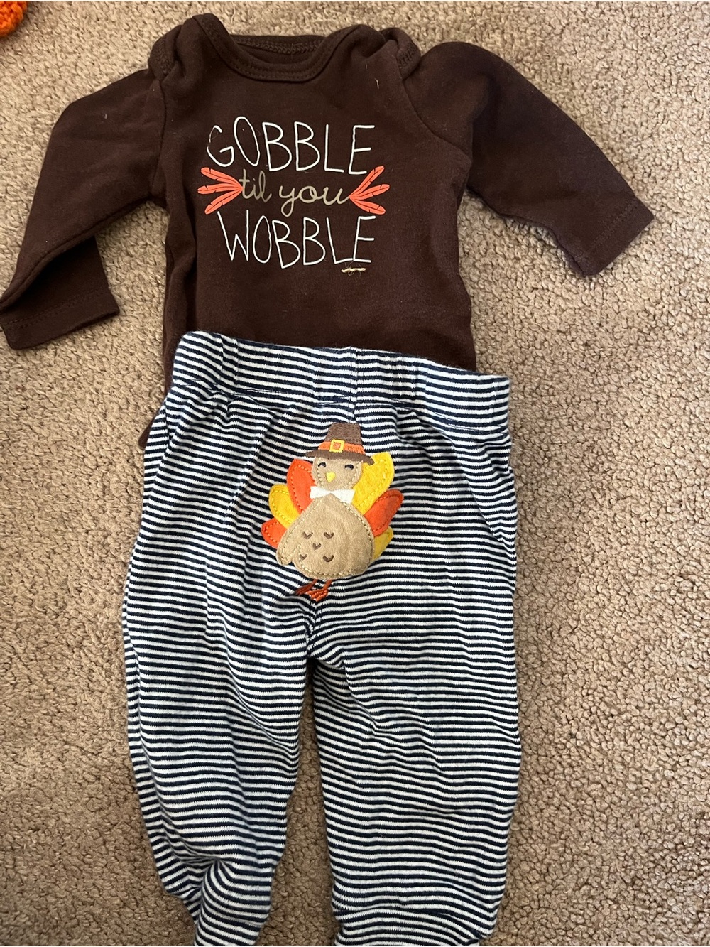 ♥️💙Carter's Brown Top with Navy & White Striped Pants Baby Set